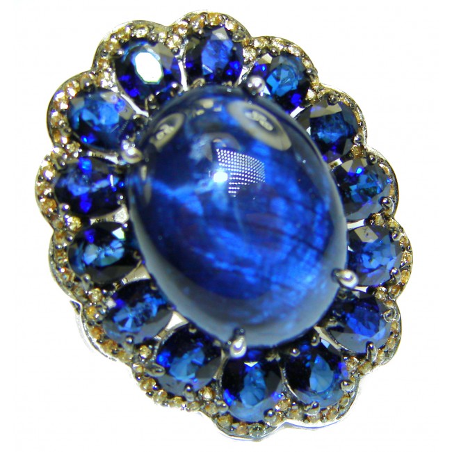 Casablanca Sky by Night Genuine 19.8 carat Star Sapphire .925 Sterling Silver handmade Ring size 8