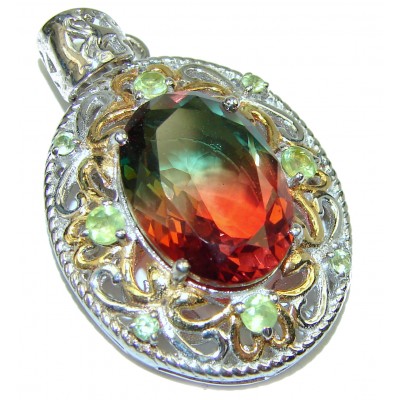 Deluxe 25ctw oval cut Tourmaline .925 Sterling Silver handmade Pendant
