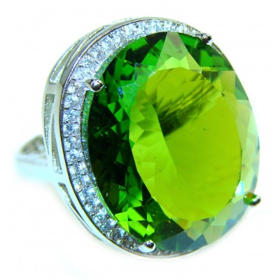 Most incredible Green Topaz .925 Sterling Silver handmade Cocktail Ring s. 8 1/4