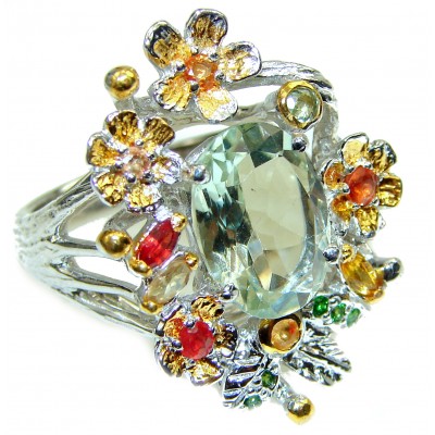Spectacular Green Amethyst 14K Gold over .925 Sterling Silver ring size 8 1/4