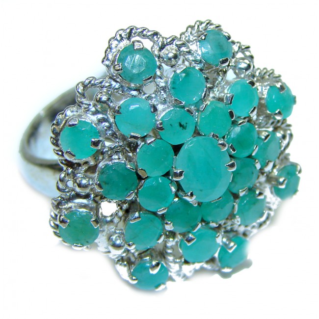 Large Spectacular Emerald .925 Sterling Silver handmade ring s. 9