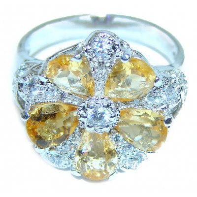 Vintage Style Citrine .925 Sterling Silver handmade Cocktail Ring s. 7 3/4