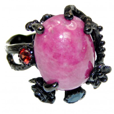 38.5carat Ruby 14K black rhodium over .925 Sterling Silver handcrafted Large Statement Ring size 7 3/4