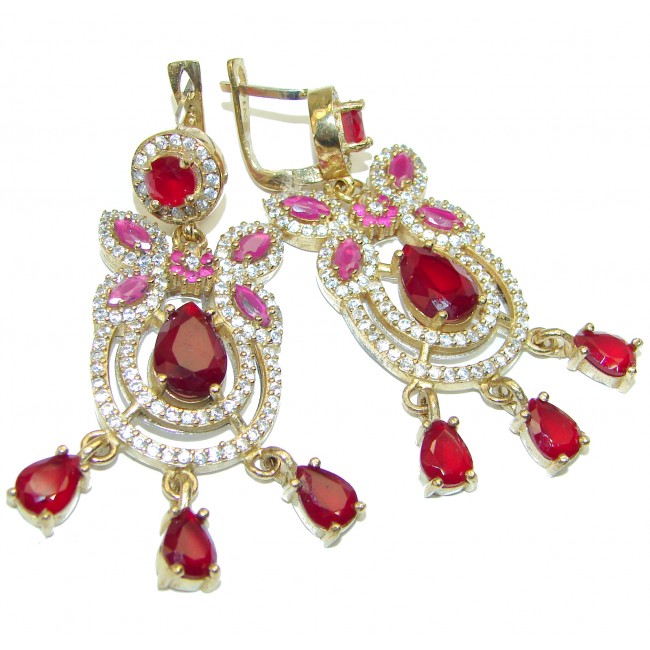 2 3/8 inches long Spectacular created Ruby .925 Sterling Silver handcrafted earrings