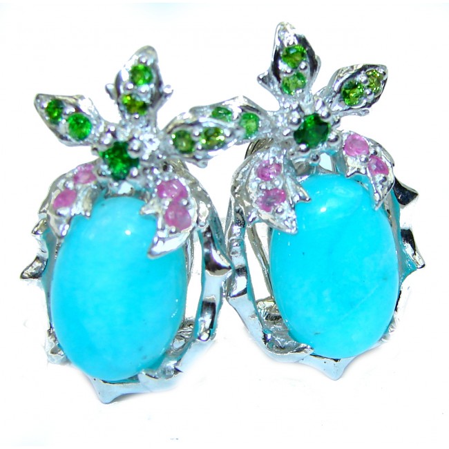 Precious Blue Larimar black rhodium over .925 Sterling Silver handmade earrings