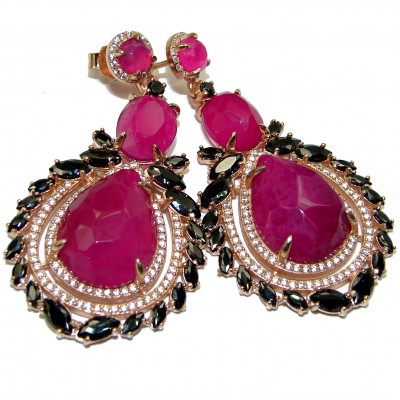 Bold Vintage Design Ruby 14K Rose Gold over .925 Sterling Silver earrings