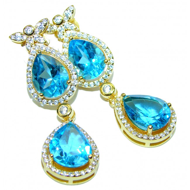 Spectacular Swiss Blue Topaz 14K Gold over .925 Sterling Silver handcrafted earrings