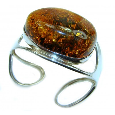 Huge 43.9 grams Genuine Baltic Amber .925 Sterling Silver handcrafted Bracelet / Cuff