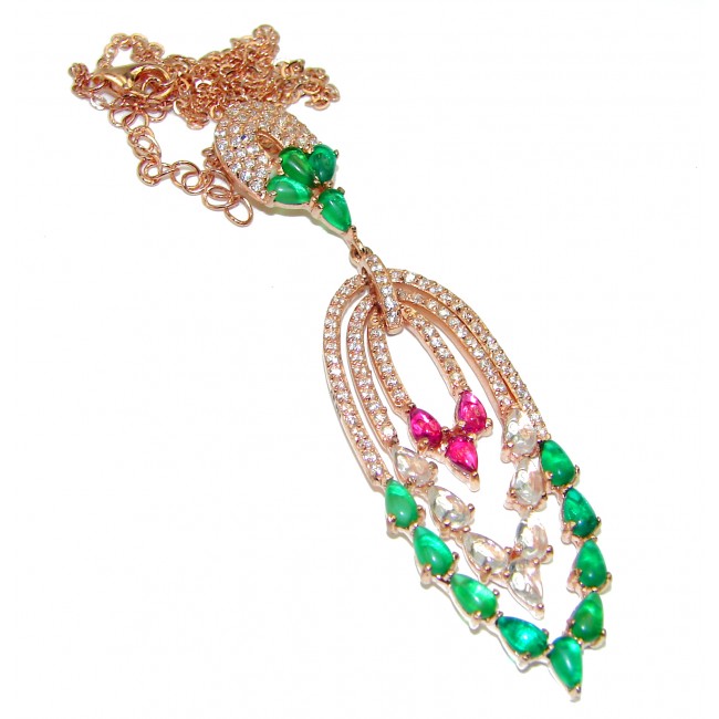 Very Unique Emerald Ruby 14K Gold over .925 Sterling Silver handcrafted Necklace