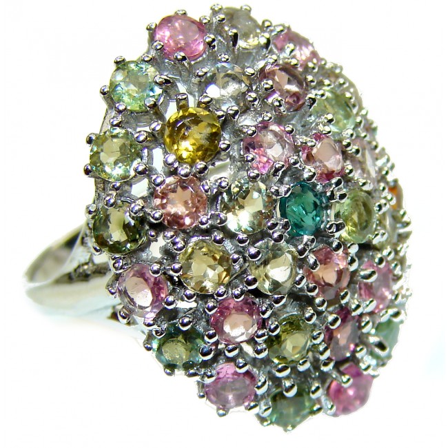 Natural Tourmaline Chrome Diopside .925 Sterling Silver handmade ring s. 8
