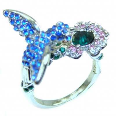 Hummingbird Cubic Zirconia .925 Sterling Silver handmade Ring size 7
