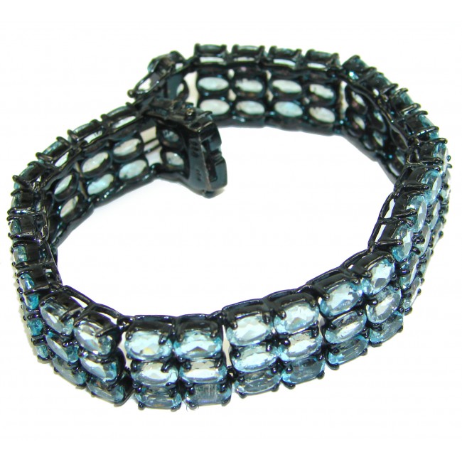 Luxury Genuine Aquamarine black rhodium over .925 Sterling Silver handmade Bracelet