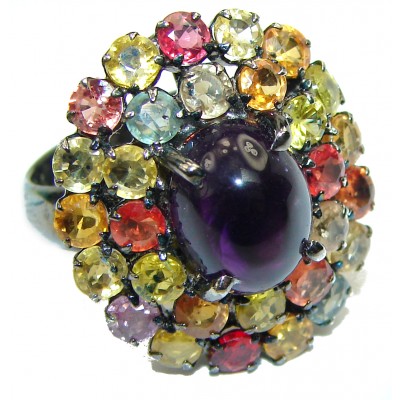 Incredible 10.7carat African Amethyst Saspphire .925 Sterling Silver handcrafted ring size 7 3/4