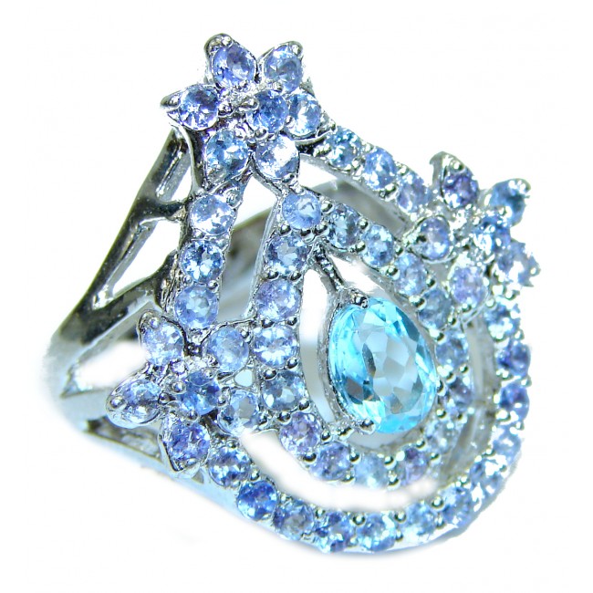 Truly Spectacular Swiss Blue Topaz Tanzanite .925 Sterling Silver handmade Ring size 8 3/4