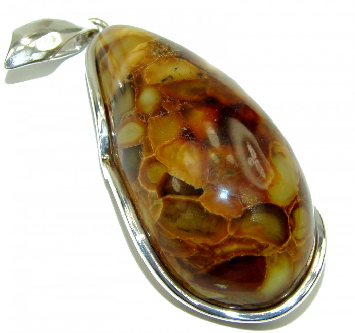 HUGE Genuine Baltic Amber .925 Sterling Silver handmade pendant