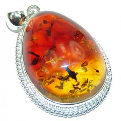 Mexican Sun Genuine Baltic Amber .925 Sterling Silver handmade pendant