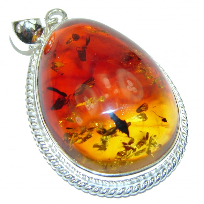 Mexican Sun Genuine Baltic Amber .925 Sterling Silver handmade pendant