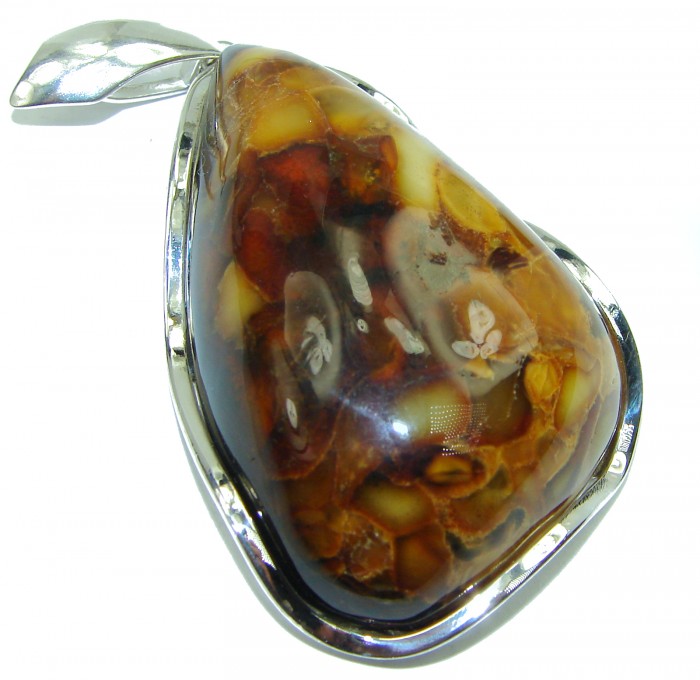 LARGE Honey Fossil Baltic Amber .925 Sterling Silver handmade pendant