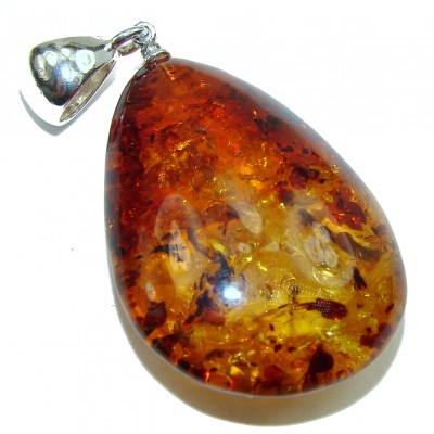 Ancient Drop Genuine Baltic Amber .925 Sterling Silver handmade pendant
