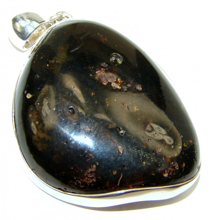Timeless Treasure Genuine Dark Baltic Amber .925 Sterling Silver handmade pendant