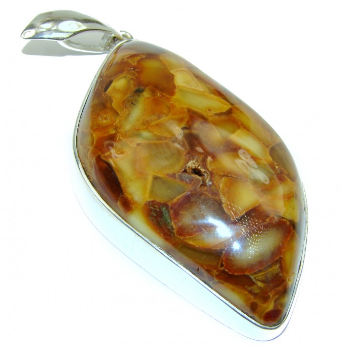 LARGE Honey Fossil Baltic Amber .925 Sterling Silver handmade pendant
