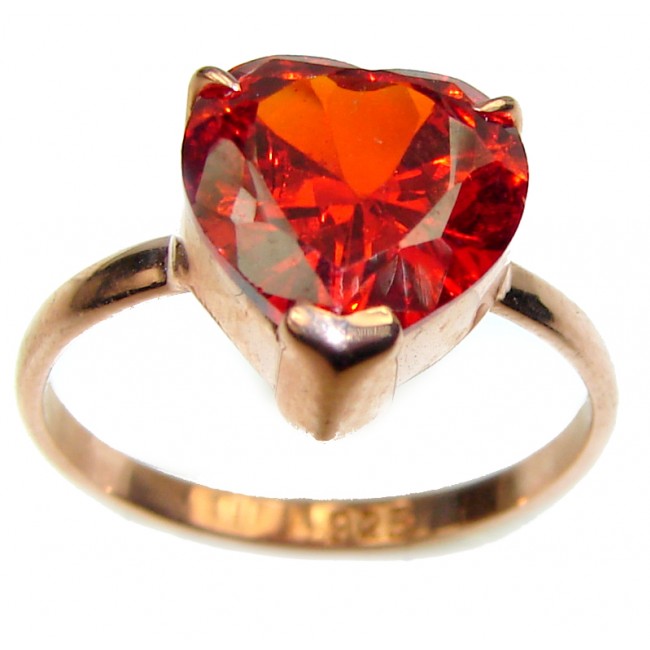 Sweet Heart Red Topaz rose Gold over .925 Silver handcrafted Ring s. 7