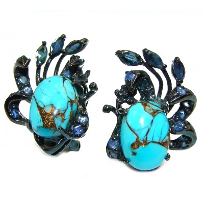 Genuine Turquoise Sapphire Black rhodium over .925 Sterling Silver earrings