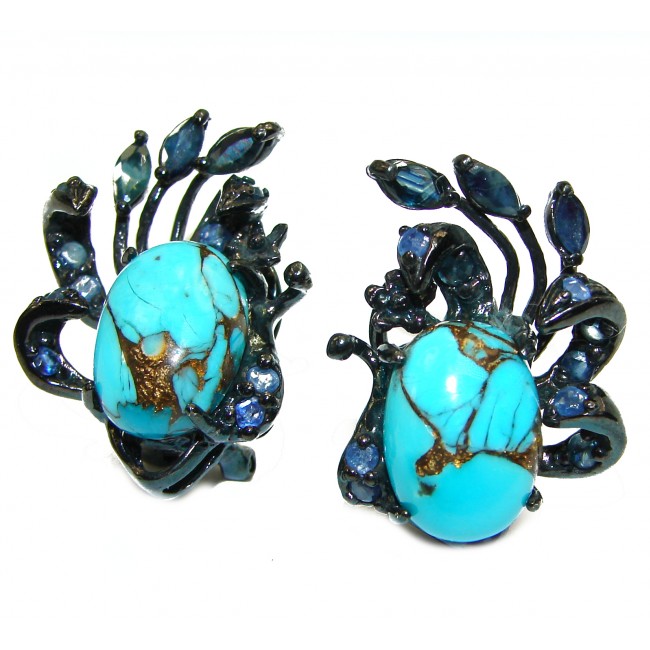 Genuine Turquoise Sapphire Black rhodium over .925 Sterling Silver earrings