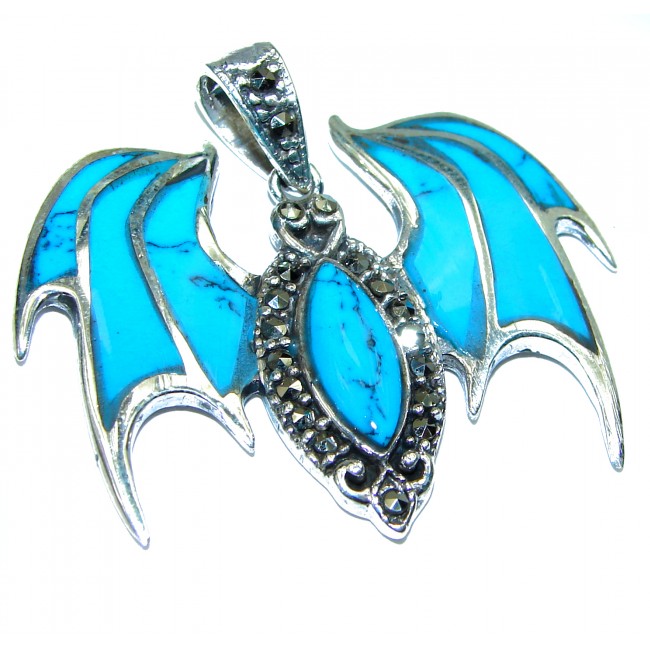 Incredible Bat Turquoise .925 Sterling Silver handmade Pendant
