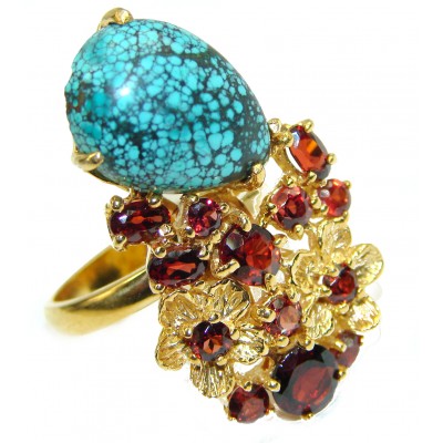 Autehntic Turquoise Sapphire 14K Gold over .925 Sterling Silver ring; s. 9 3/4