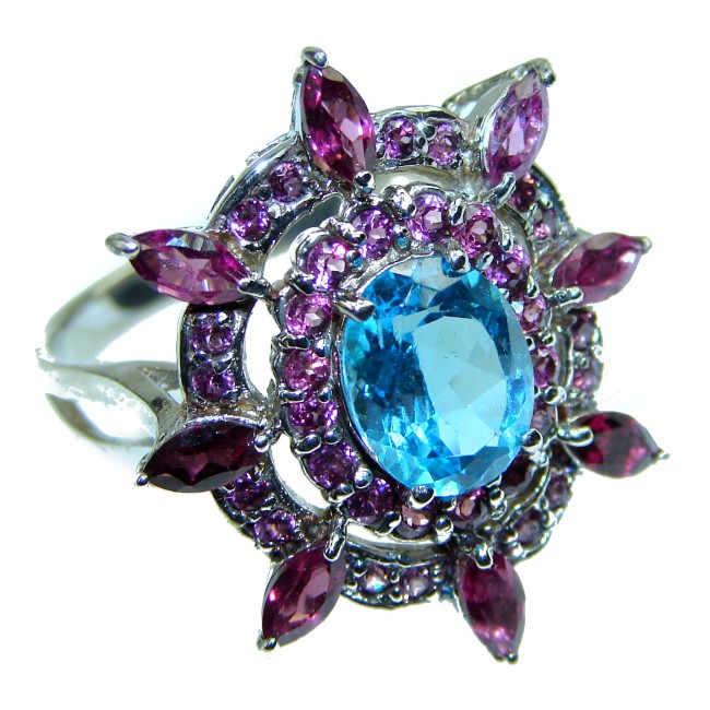 Electric Blue Swiss Blue Topaz .925 Sterling Silver handmade Ring size 8 1/2