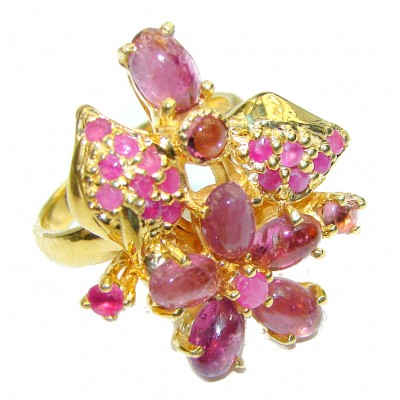 BEST quality unique Ruby 14K Gold over .925 Sterling Silver handcrafted Ring size 8 1/4