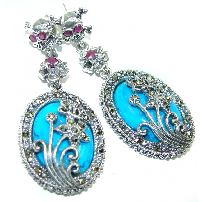 Dance Makabre Turquoise Ruby .925 Sterling Silver handcrafted Earrings
