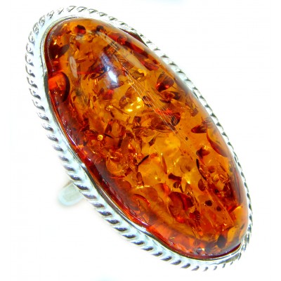 Massive Authentic Baltic Amber .925 Sterling Silver handcrafted ring; s. 7 1/4