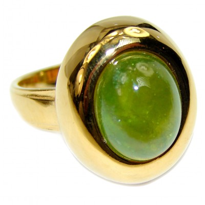 Authentic 15ct Green Tourmaline Yellow gold over .925 Sterling Silver brilliantly handcrafted ring s. 7
