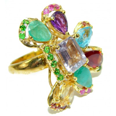 Summer Time authentic Multigem 14K Gold over .925 Sterling Silver handcrafted ring size 8 1/2