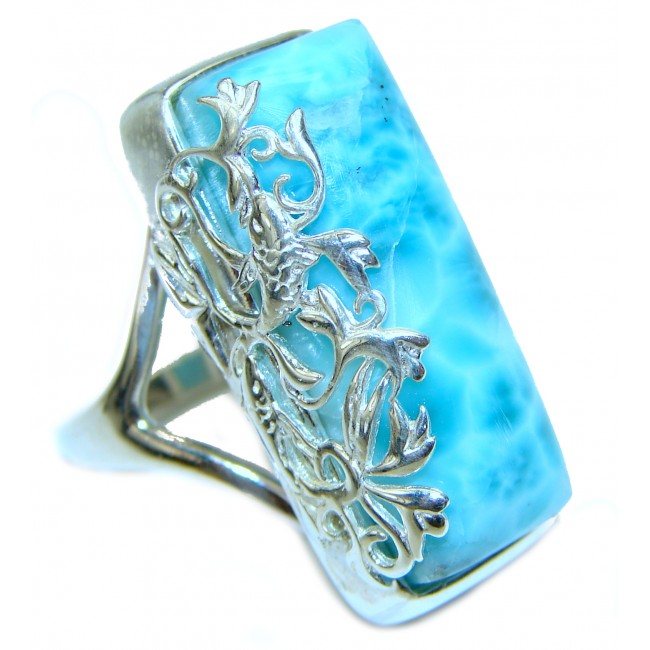 Precious Blue Larimar .925 Sterling Silver handmade ring size 5 1/2