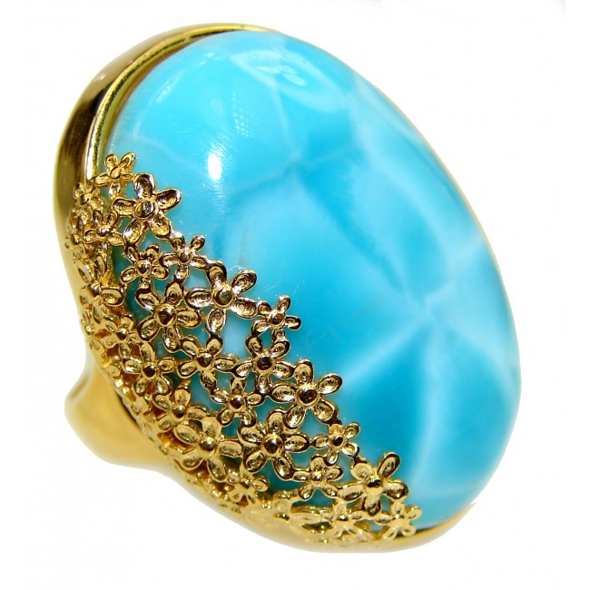 27.4 carat Larimar 18K Gold over .925 Sterling Silver handcrafted Ring s. 7