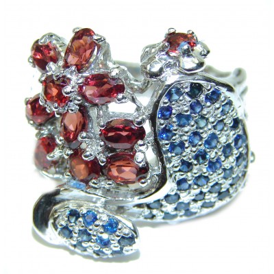 Special Sapphire Garnet .925 Sterling Silver handmade ring s. 8 1/4
