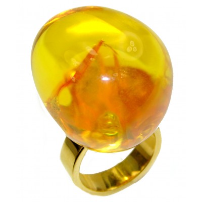 Exclusive Golden Amber 14K Gold over .925 Sterling Silver handcrafted Ring s. 7 adjustable