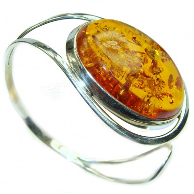 Vintage Design Genuine Polish Amber .925 Sterling Silver handmade Bracelet / Cuff