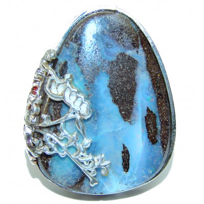 Atlantic Australian Boulder Opal .925 Sterling Silver handcrafted ring size 7 3/4