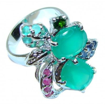 Marvelous Green Agate .925 Sterling Silver handcrafted Ring s. 7 1/2