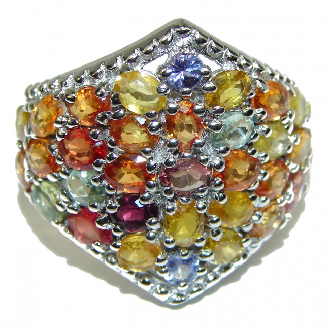 Vintage Style MULTICOLOR Sapphire .925 Sterling Silver handmade Ring s. 8 3/4