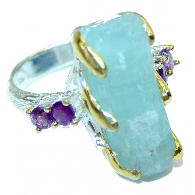 Natural 10.5 ct Rough Aquamarine .925 Sterling Silver handcrafted Ring s. 9
