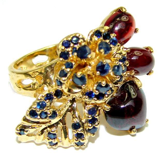 Spectacular Authentic Garnet 14K Gold over .925 Sterling Silver Ring size 8