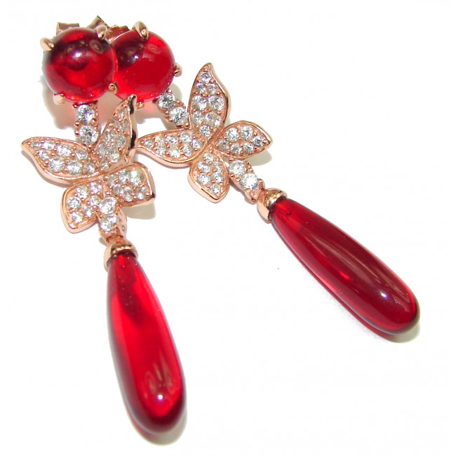 Vintage style Incredible Red Topaz Gold over .925 Sterling Silver earrings