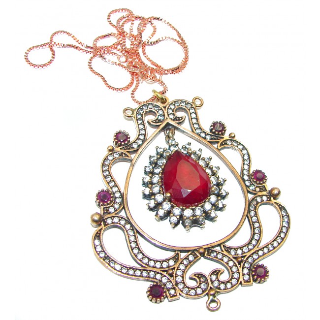 Victorian Style created Ruby .925 Sterling Silver handmade Necklace