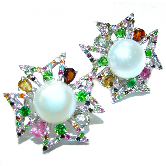 Victorian Style Pearl Tourmaline .925 Sterling Silver handcrafted Earrings