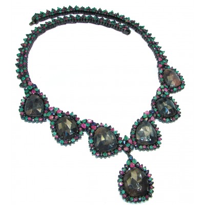 Essence of Femininity Huge authentic Ruby Emerald Sapphire .925 Sterling Silver handcrafted necklace
